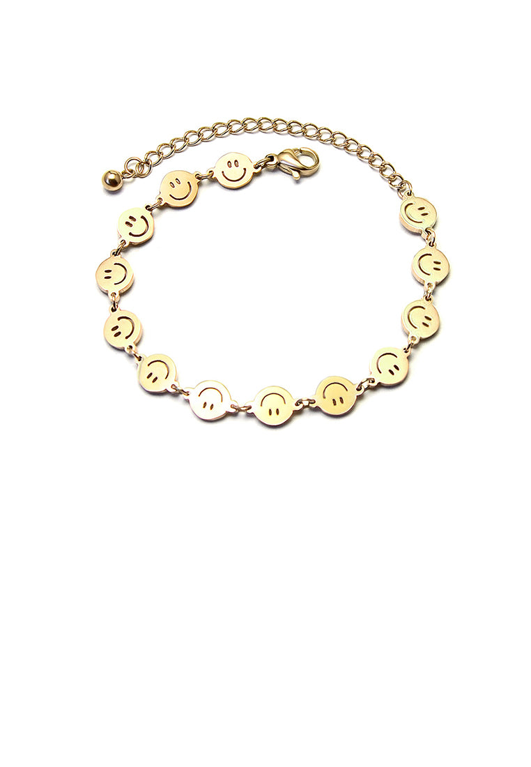 Simple Cute Plated Gold 316L Stainless Steel Smiley Geometric Bracelet