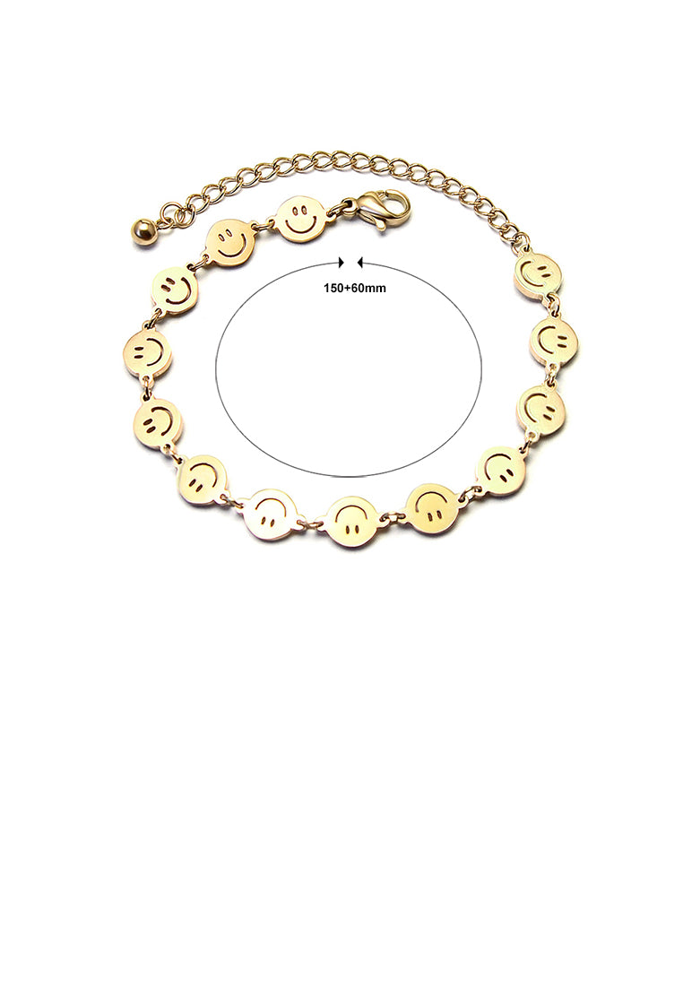 Simple Cute Plated Gold 316L Stainless Steel Smiley Geometric Bracelet