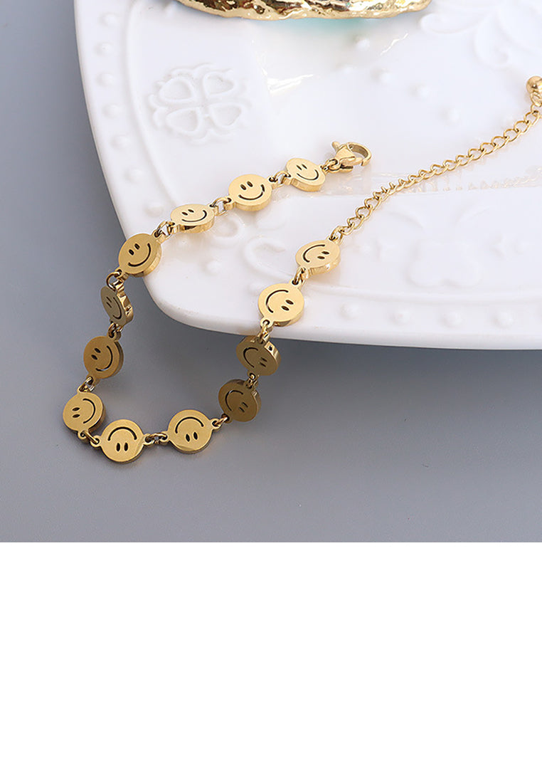 Simple Cute Plated Gold 316L Stainless Steel Smiley Geometric Bracelet