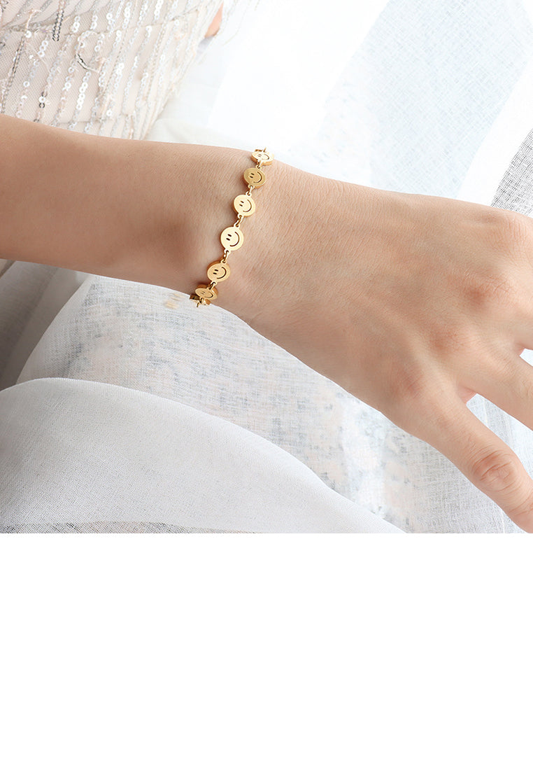 Simple Cute Plated Gold 316L Stainless Steel Smiley Geometric Bracelet