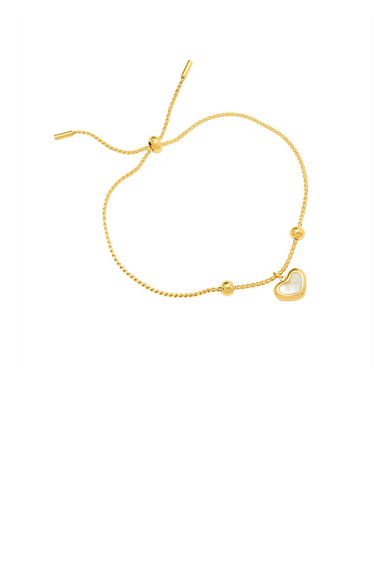 Simple Romantic Plated Gold 316L Stainless Steel Heart Shell Adjustable Bracelet