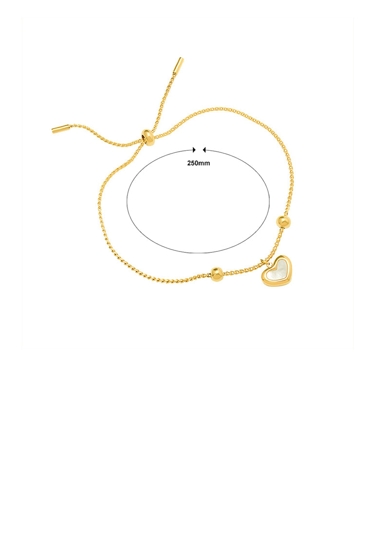 Simple Romantic Plated Gold 316L Stainless Steel Heart Shell Adjustable Bracelet