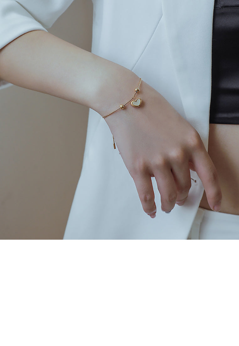 Simple Romantic Plated Gold 316L Stainless Steel Heart Shell Adjustable Bracelet