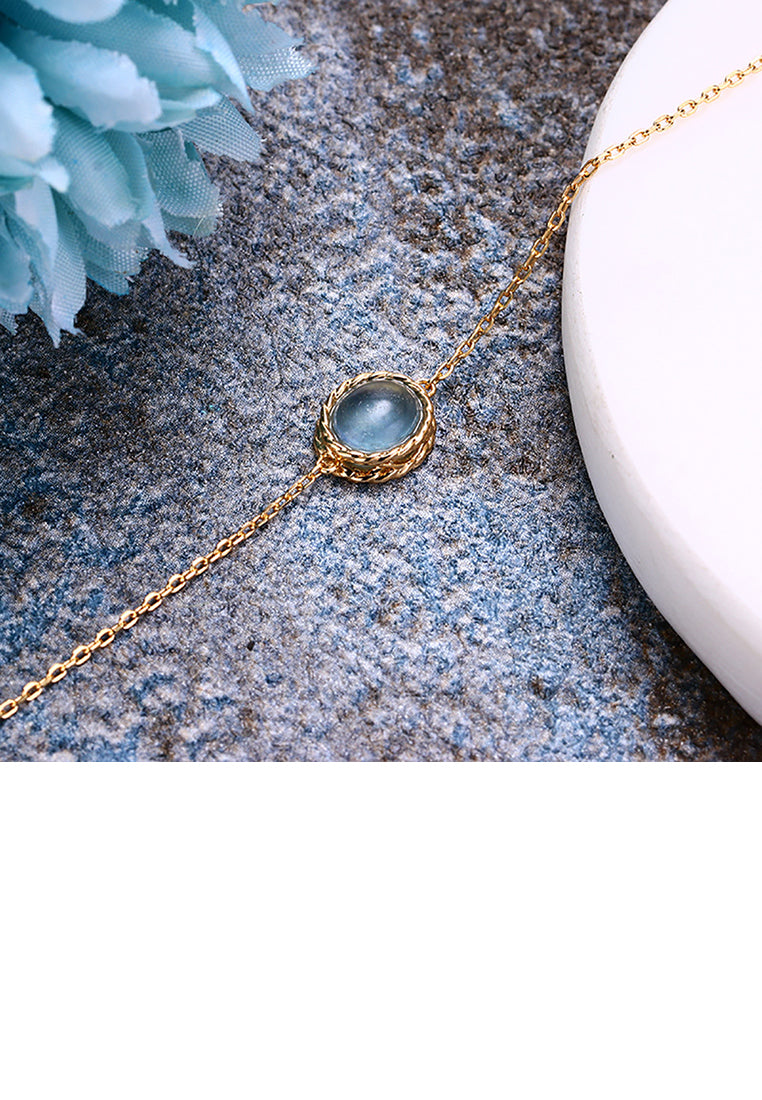 925 Sterling Silver Simple Temperament Twist Geometric Round Blue Cubic Zirconia Bracelet - Luxurious Look