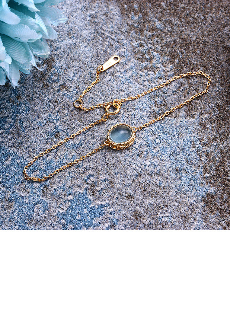 925 Sterling Silver Simple Temperament Twist Geometric Round Blue Cubic Zirconia Bracelet - Luxurious Look