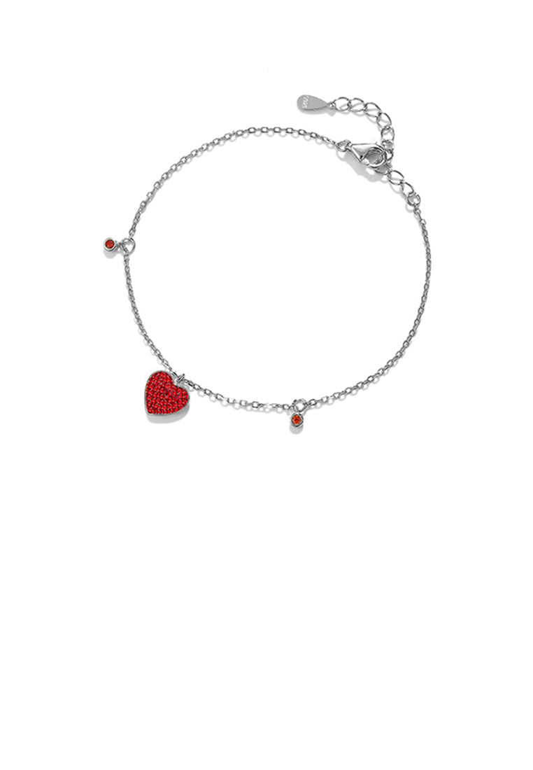 925 Sterling Silver Simple Fashion Heart-shaped Red Cubic Zirconia Bracelet - Luxurious Look - Vibrant Color
