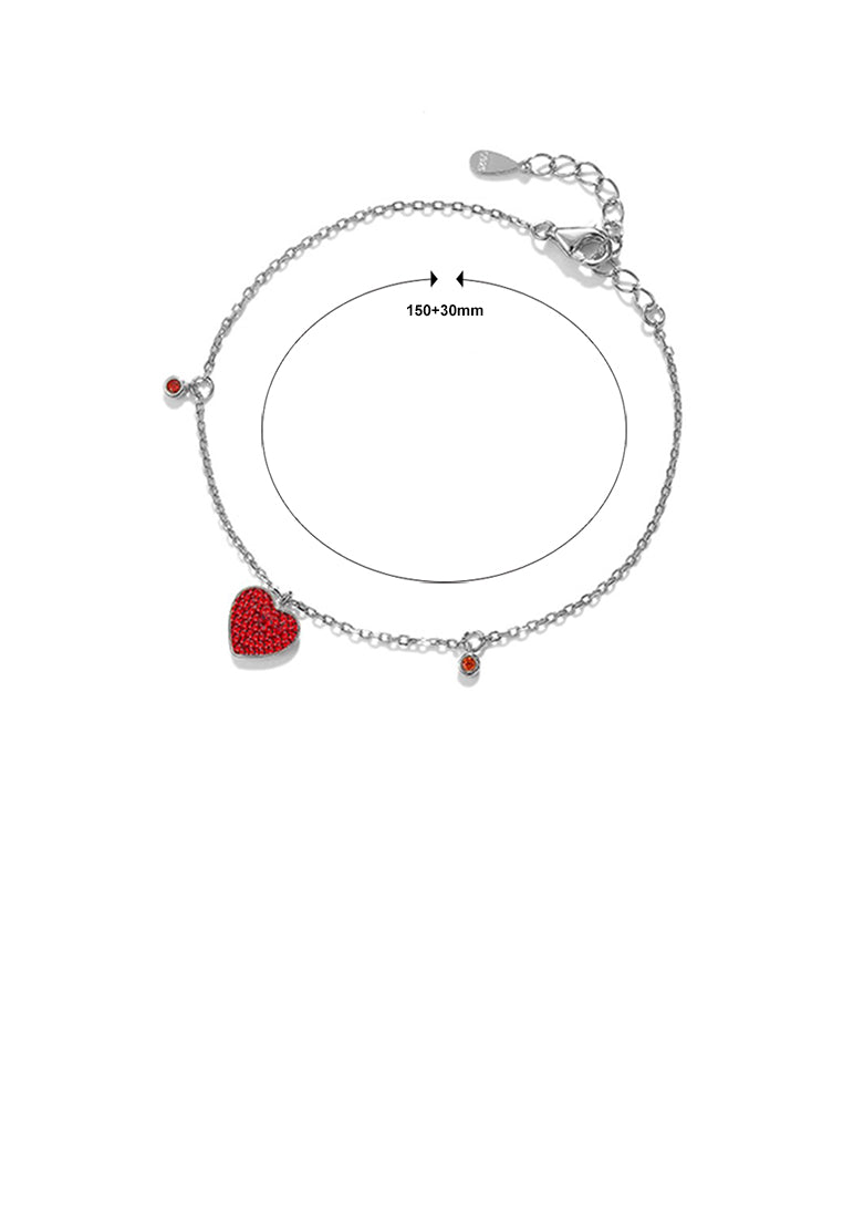 925 Sterling Silver Simple Fashion Heart-shaped Red Cubic Zirconia Bracelet - Luxurious Look - Vibrant Color