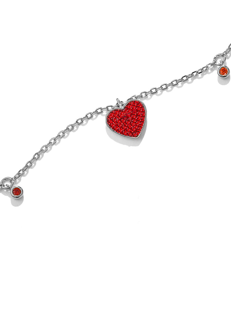 925 Sterling Silver Simple Fashion Heart-shaped Red Cubic Zirconia Bracelet - Luxurious Look - Vibrant Color
