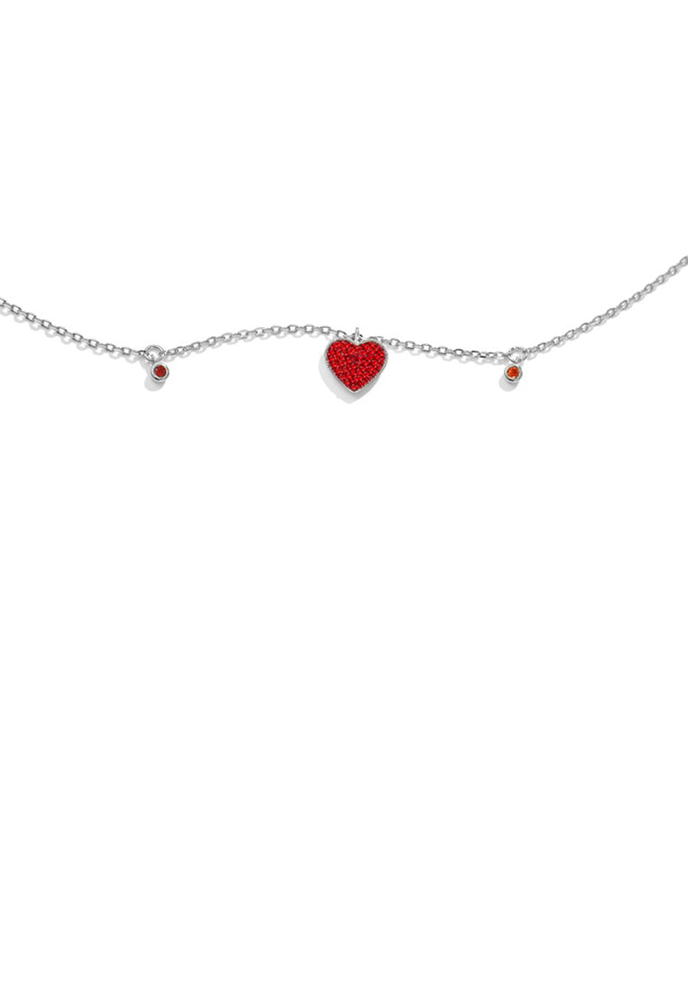 925 Sterling Silver Simple Fashion Heart-shaped Red Cubic Zirconia Bracelet - Luxurious Look - Vibrant Color