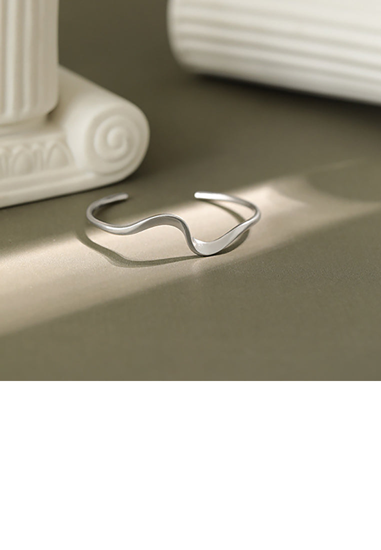 925 Sterling Silver Simple Personality Wave Pattern Geometric Open Bangle