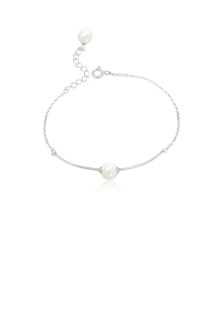 925 Sterling Silver Fashion Simple Geometric White Freshwater Pearl Bracelet - Luxurious Look