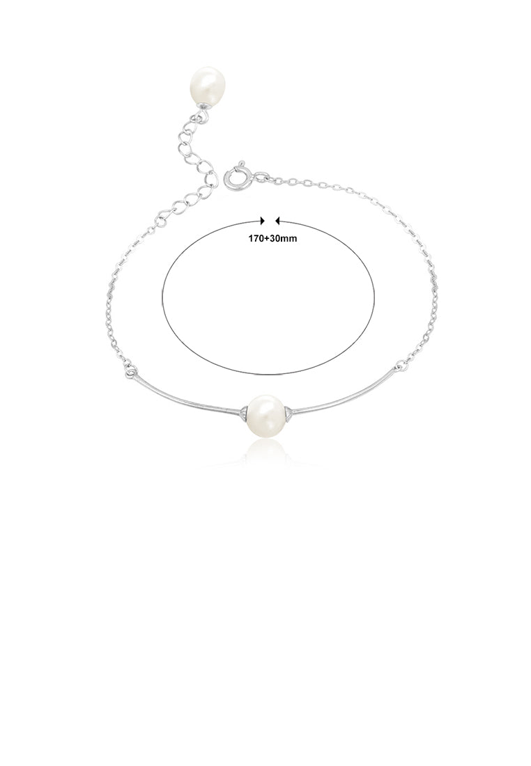 925 Sterling Silver Fashion Simple Geometric White Freshwater Pearl Bracelet - Luxurious Look