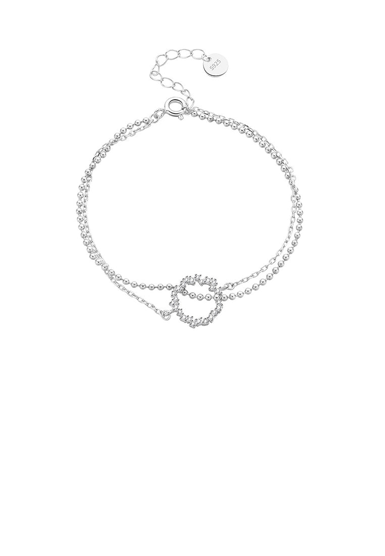 925 Sterling Silver Simple Fashion Geometric Circle Double-layer Bracelet with Cubic Zirconia - Luxurious Look