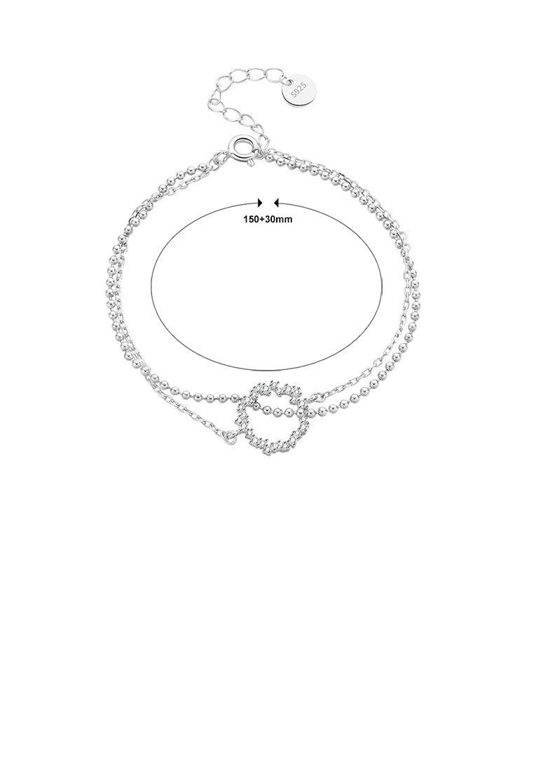 925 Sterling Silver Simple Fashion Geometric Circle Double-layer Bracelet with Cubic Zirconia - Luxurious Look