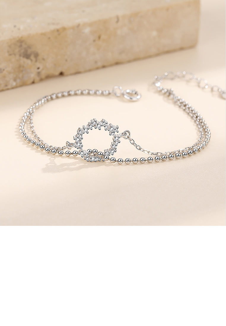 925 Sterling Silver Simple Fashion Geometric Circle Double-layer Bracelet with Cubic Zirconia - Luxurious Look