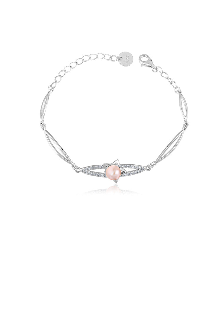 925 Sterling Silver Fashion Temperament Star Geometric Purple Freshwater Pearl Bracelet with Cubic Zirconia - Luxurious Look