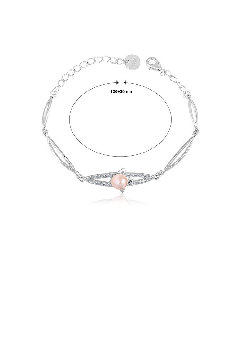925 Sterling Silver Fashion Temperament Star Geometric Purple Freshwater Pearl Bracelet with Cubic Zirconia - Luxurious Look