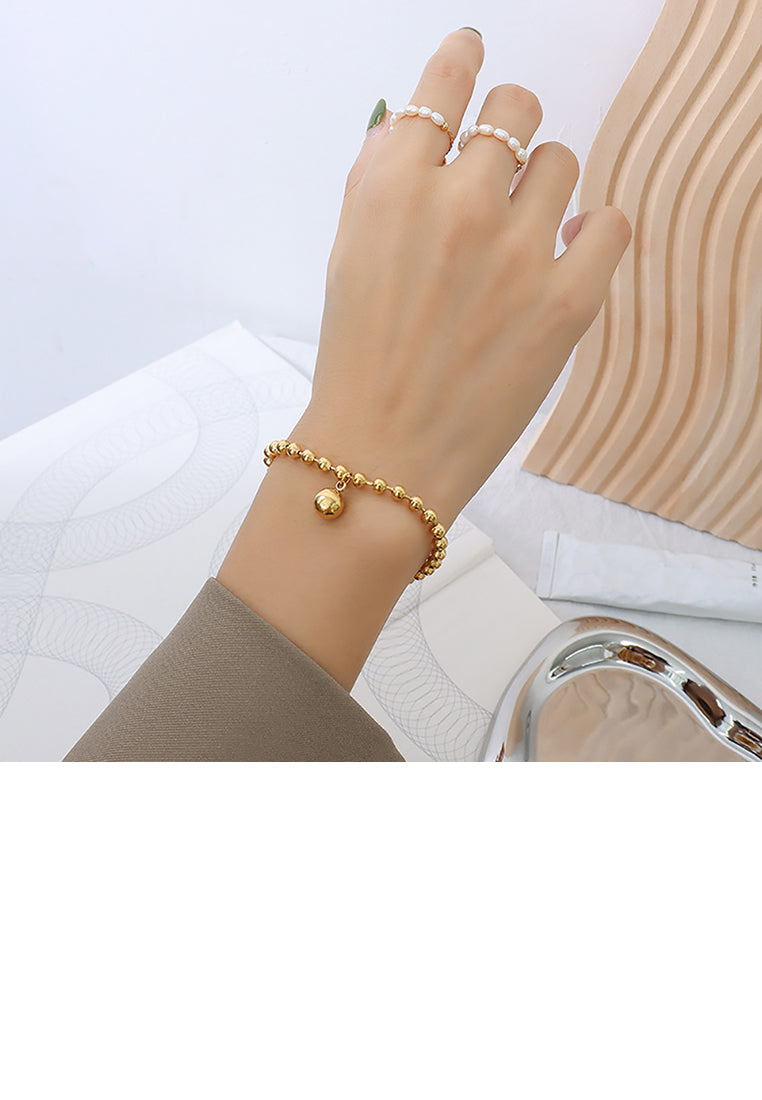 Fashionable Simple Plated Gold 316L Stainless Steel Ball Beaded Bracelet