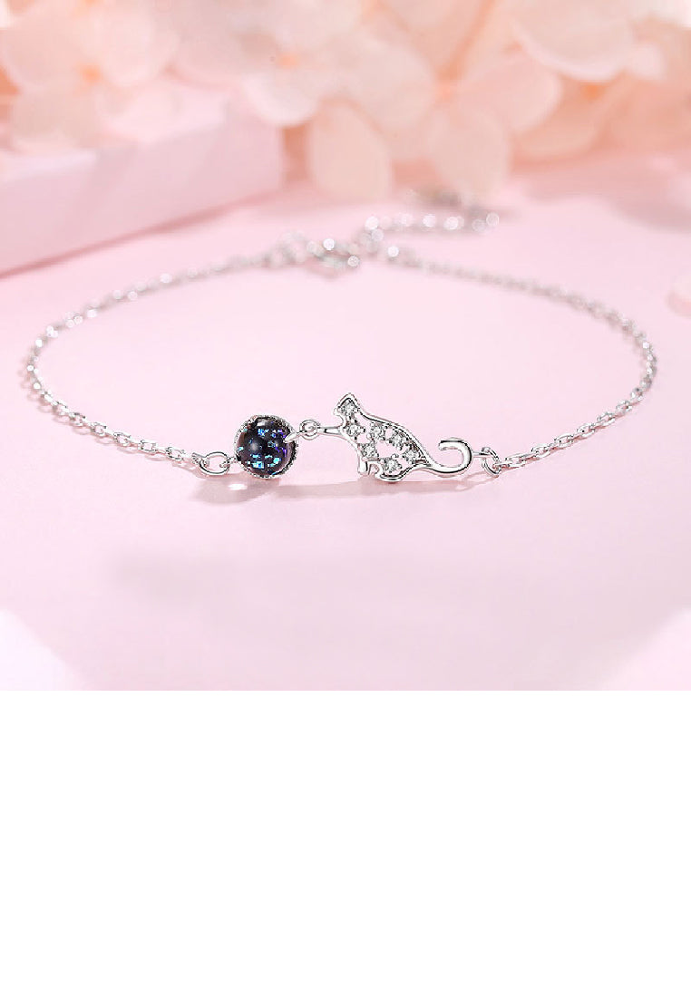 925 Sterling Silver Fashion Temperament Planet Cat Bracelet with Cubic Zirconia - Luxurious Look