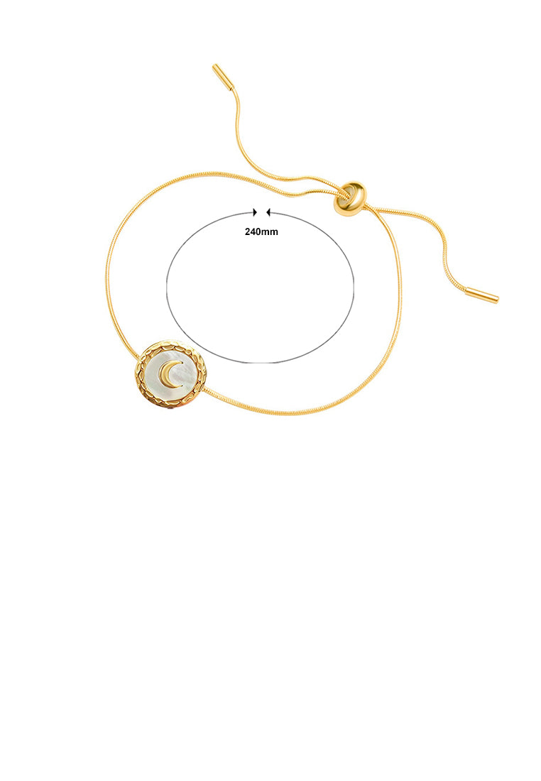 Fashion Temperament Plated Gold 316L Stainless Steel Moon Geometric Round White Shell Adjustable Bracelet