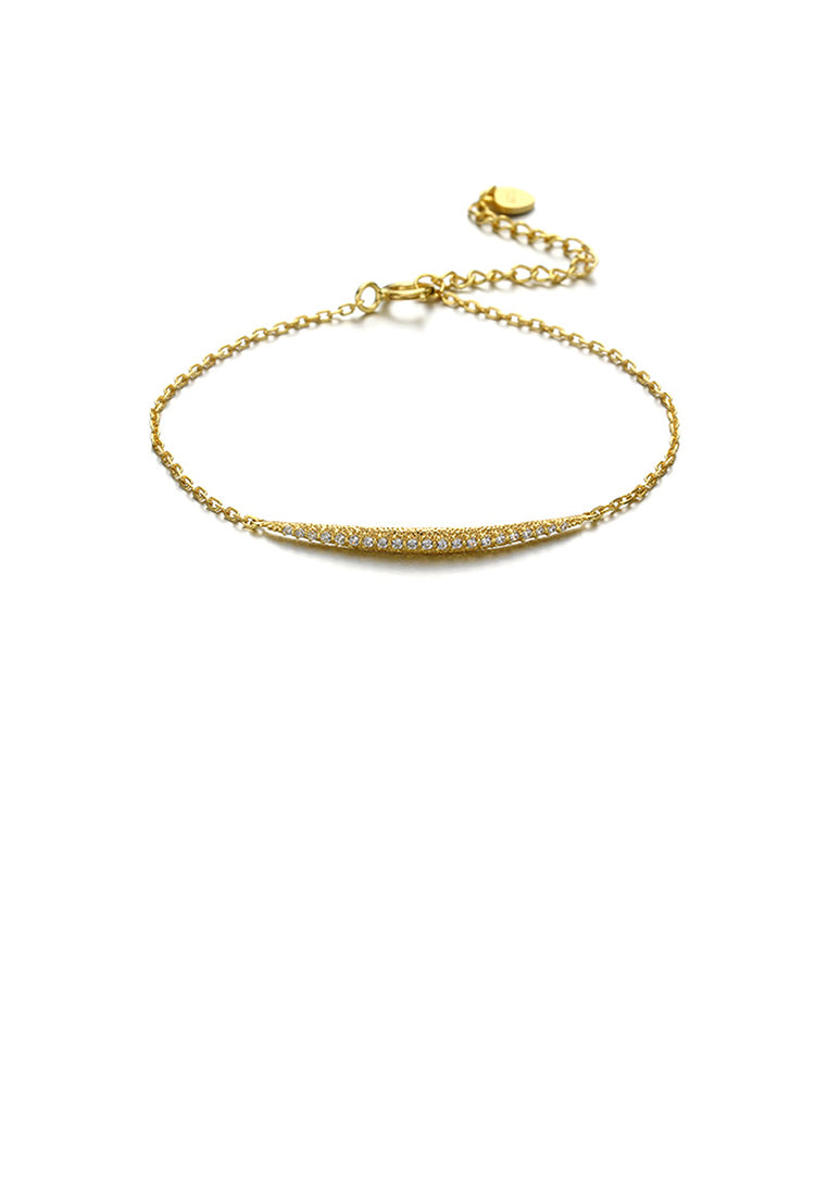 925 Sterling Silver Plated Gold Simple Fashion Geometric Line Bracelet with Cubic Zirconia - Luxurious Look