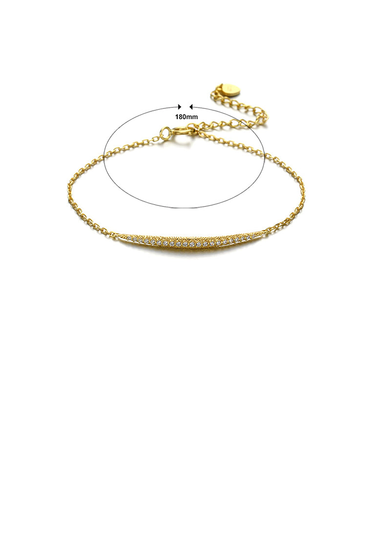 925 Sterling Silver Plated Gold Simple Fashion Geometric Line Bracelet with Cubic Zirconia - Luxurious Look