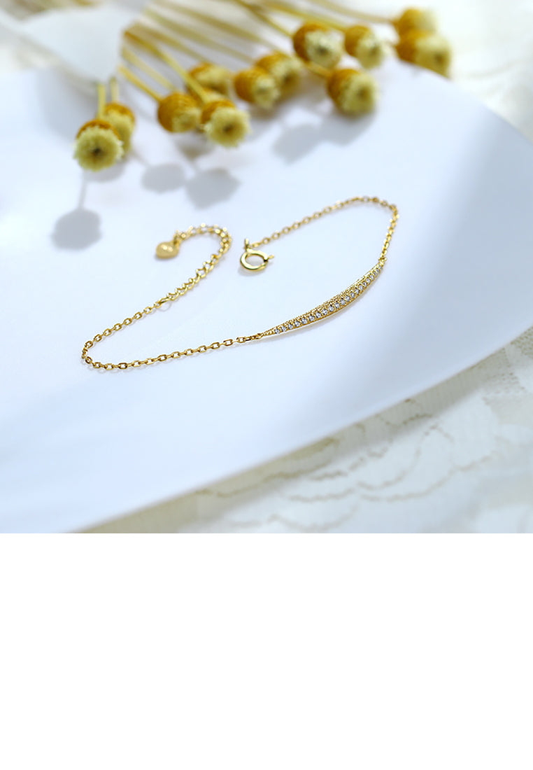 925 Sterling Silver Plated Gold Simple Fashion Geometric Line Bracelet with Cubic Zirconia - Luxurious Look