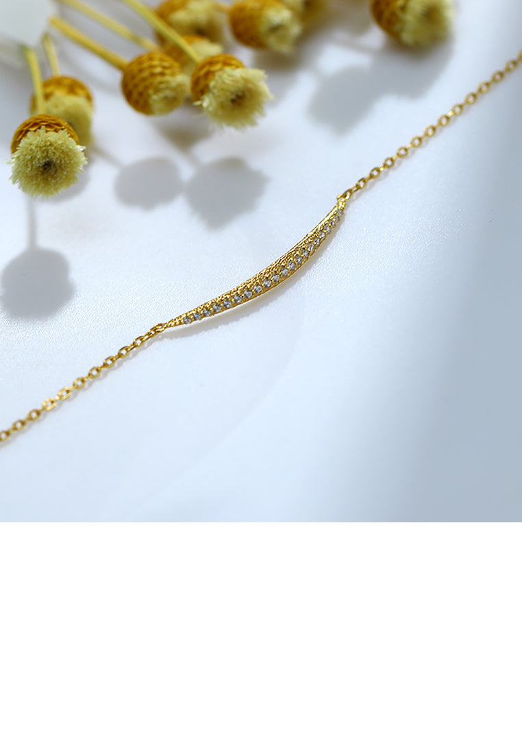 925 Sterling Silver Plated Gold Simple Fashion Geometric Line Bracelet with Cubic Zirconia - Luxurious Look