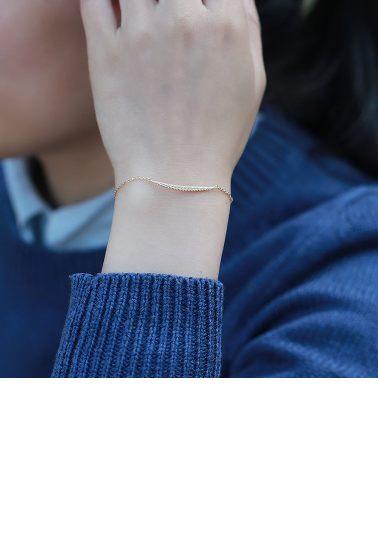 925 Sterling Silver Plated Gold Simple Fashion Geometric Line Bracelet with Cubic Zirconia - Luxurious Look