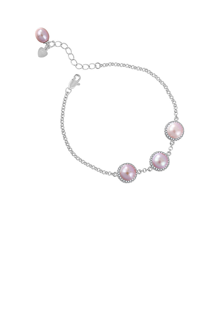 925 Sterling Silver Fashion Elegant Geometric Round Purple Freshwater Pearl Bracelet - Luxurious Look