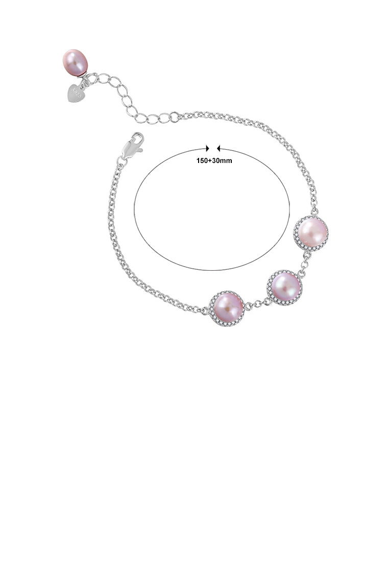 925 Sterling Silver Fashion Elegant Geometric Round Purple Freshwater Pearl Bracelet - Luxurious Look