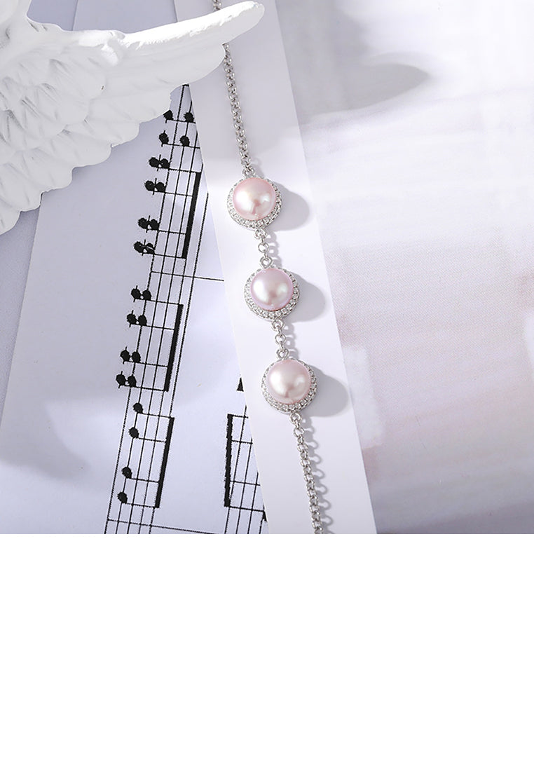 925 Sterling Silver Fashion Elegant Geometric Round Purple Freshwater Pearl Bracelet - Luxurious Look