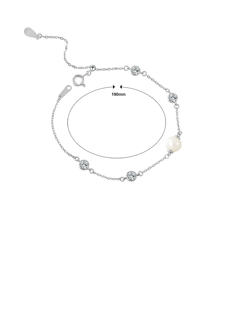 925 Sterling Silver Simple Fashion Geometric Round Freshwater Pearl Bracelet with Cubic Zirconia - Luxurious Look
