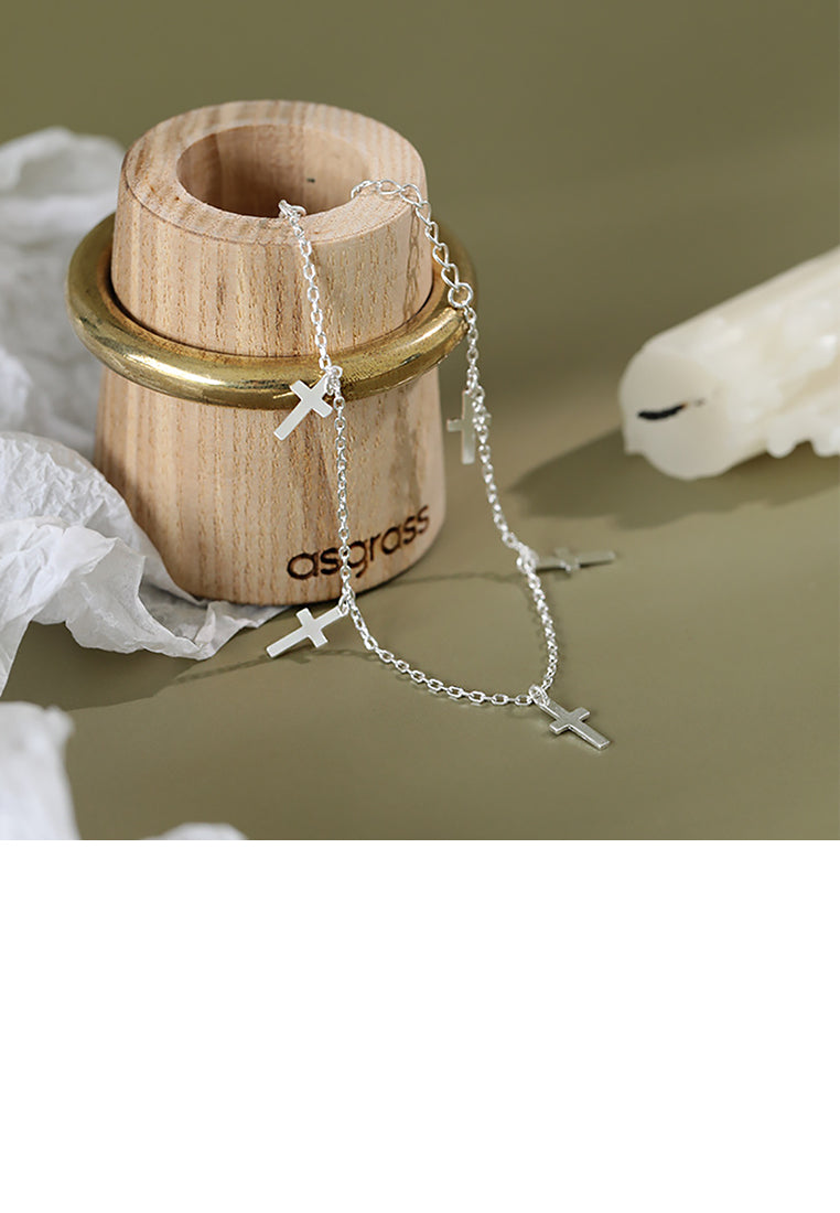 925 Sterling Silver Simple Classic Cross Bracelet