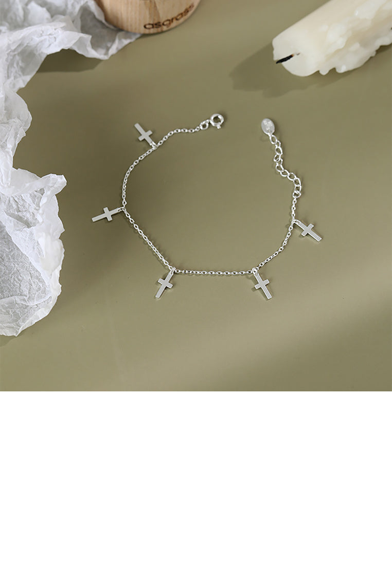 925 Sterling Silver Simple Classic Cross Bracelet