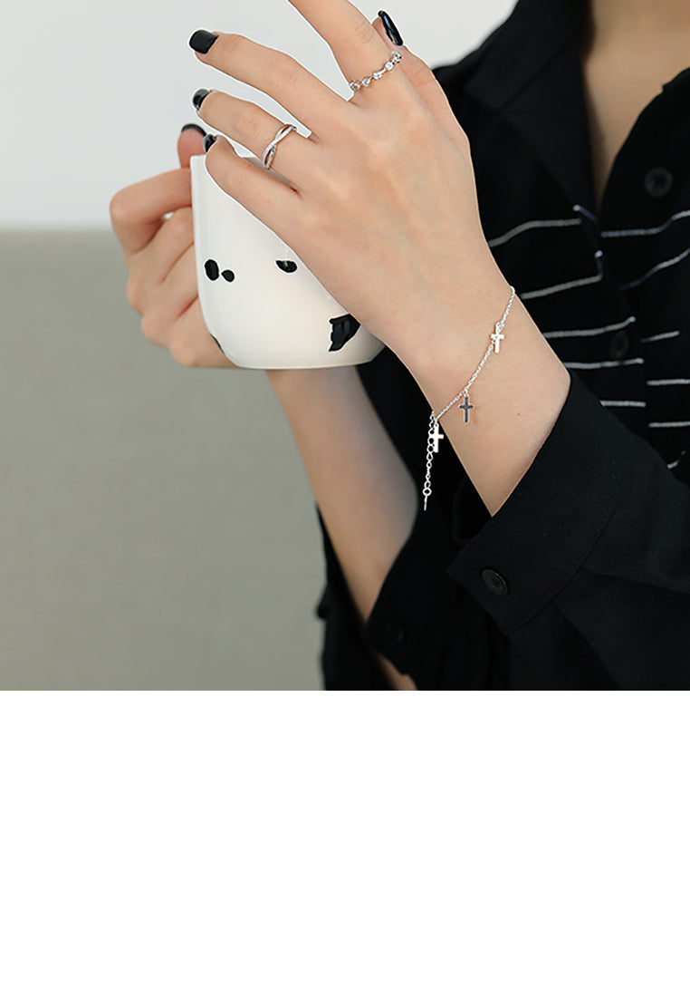 925 Sterling Silver Simple Classic Cross Bracelet