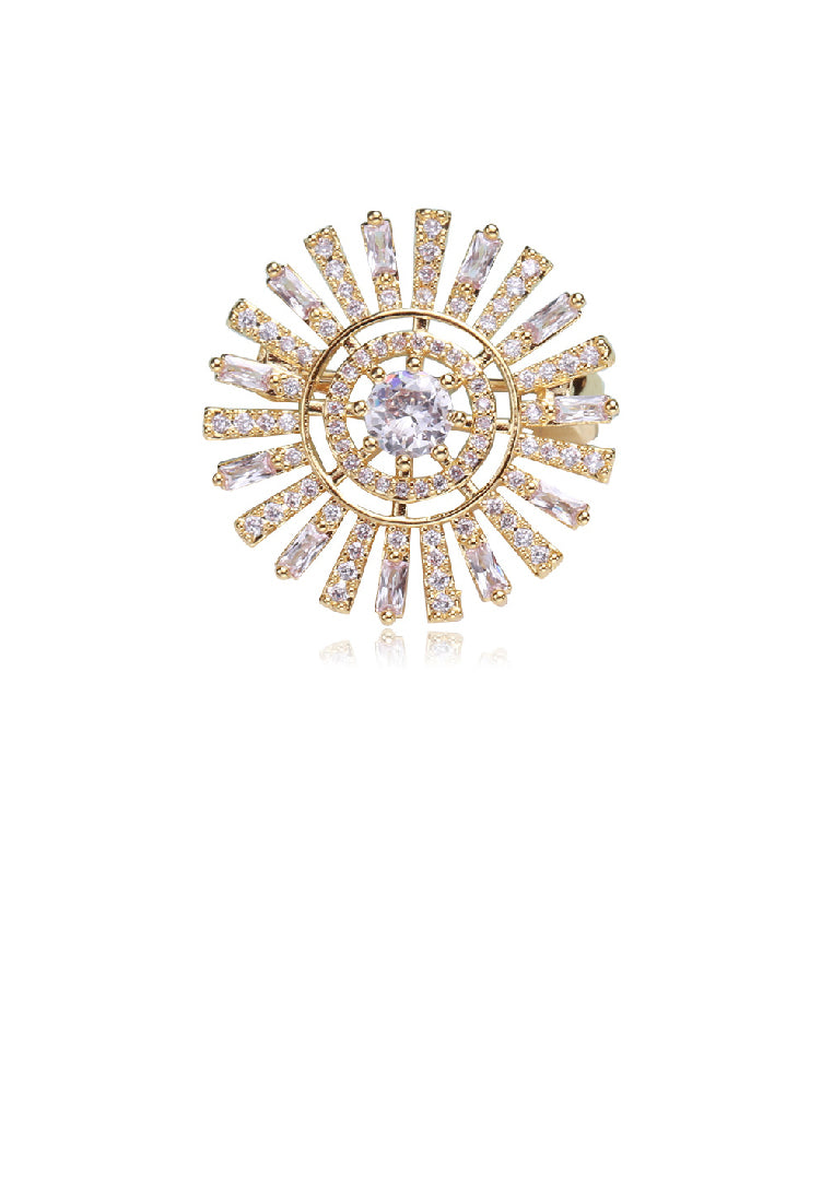 Fashion Brilliant Plated Gold Sunflower Brooch with Cubic Zirconia - Luxurious Look