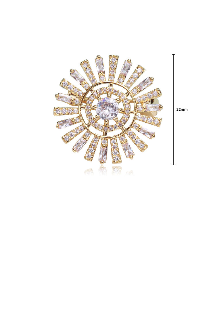 Fashion Brilliant Plated Gold Sunflower Brooch with Cubic Zirconia - Luxurious Look