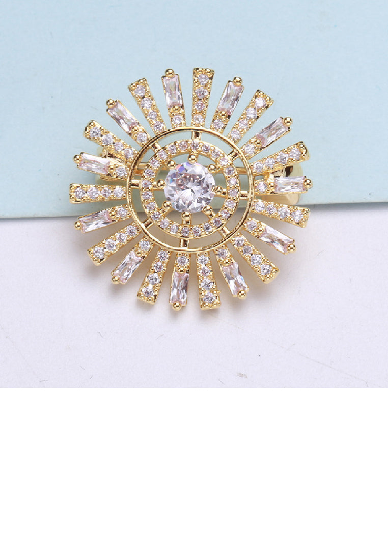Fashion Brilliant Plated Gold Sunflower Brooch with Cubic Zirconia - Luxurious Look