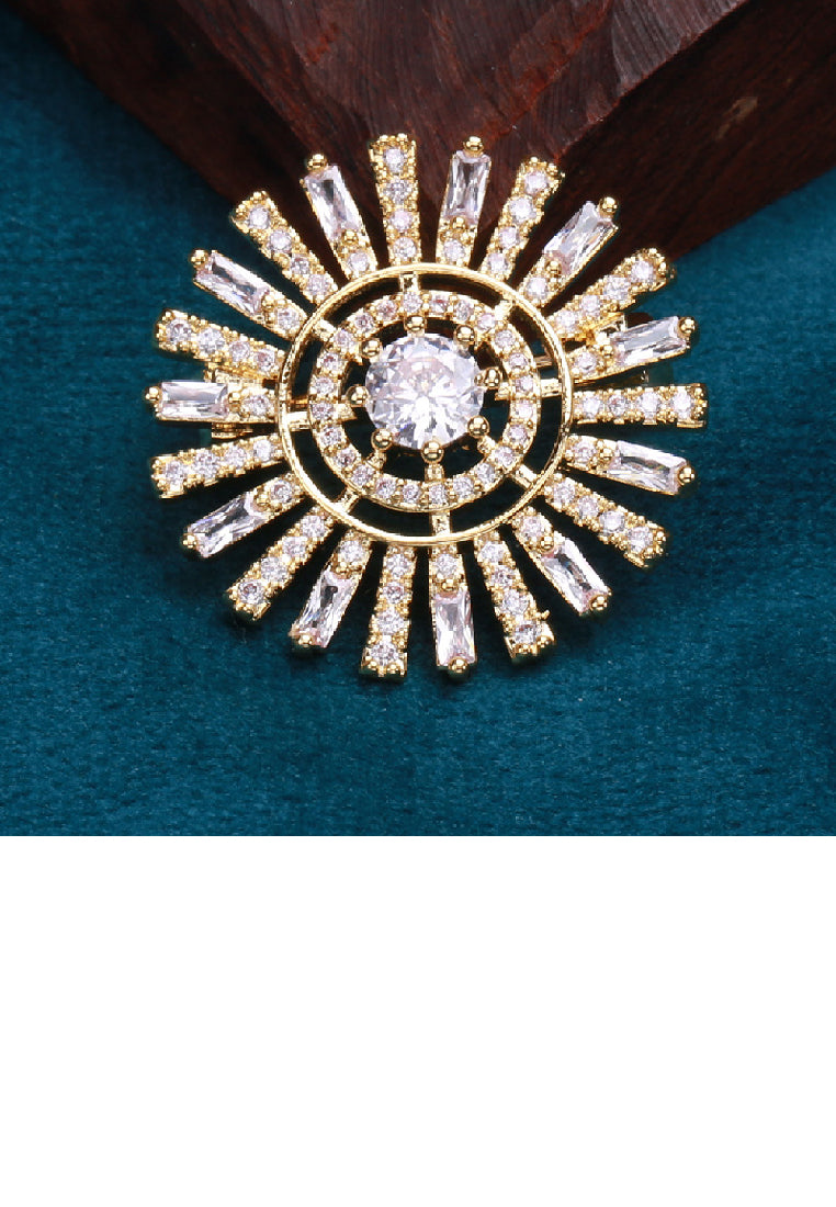 Fashion Brilliant Plated Gold Sunflower Brooch with Cubic Zirconia - Luxurious Look