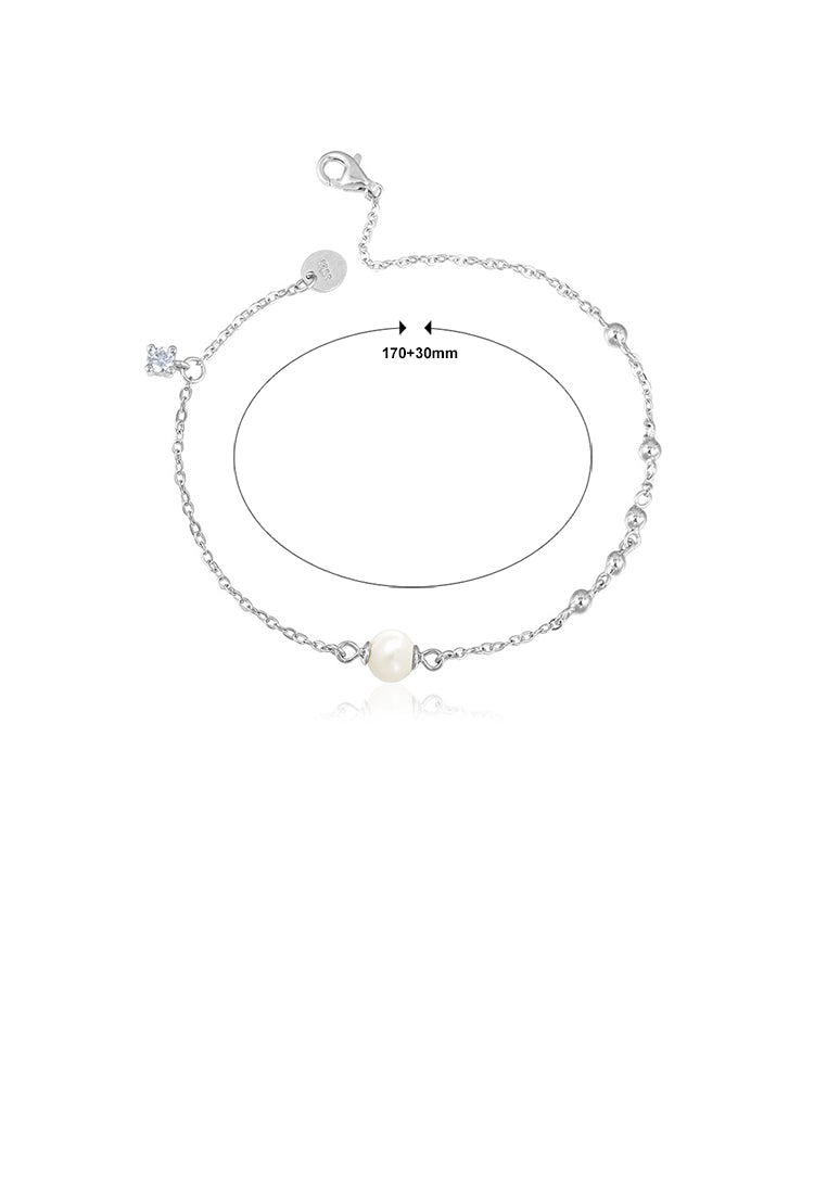 925 Sterling Silver Simple Fashion Geometric White Freshwater Pearl Bracelet with Cubic Zirconia - Luxurious Look