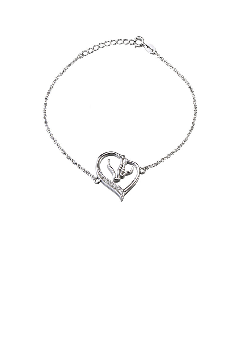 925 Sterling Silver Fashion Simple Double Horse Head Heart Bracelet with Cubic Zirconia - Luxurious Look