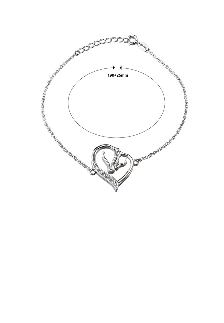 925 Sterling Silver Fashion Simple Double Horse Head Heart Bracelet with Cubic Zirconia - Luxurious Look