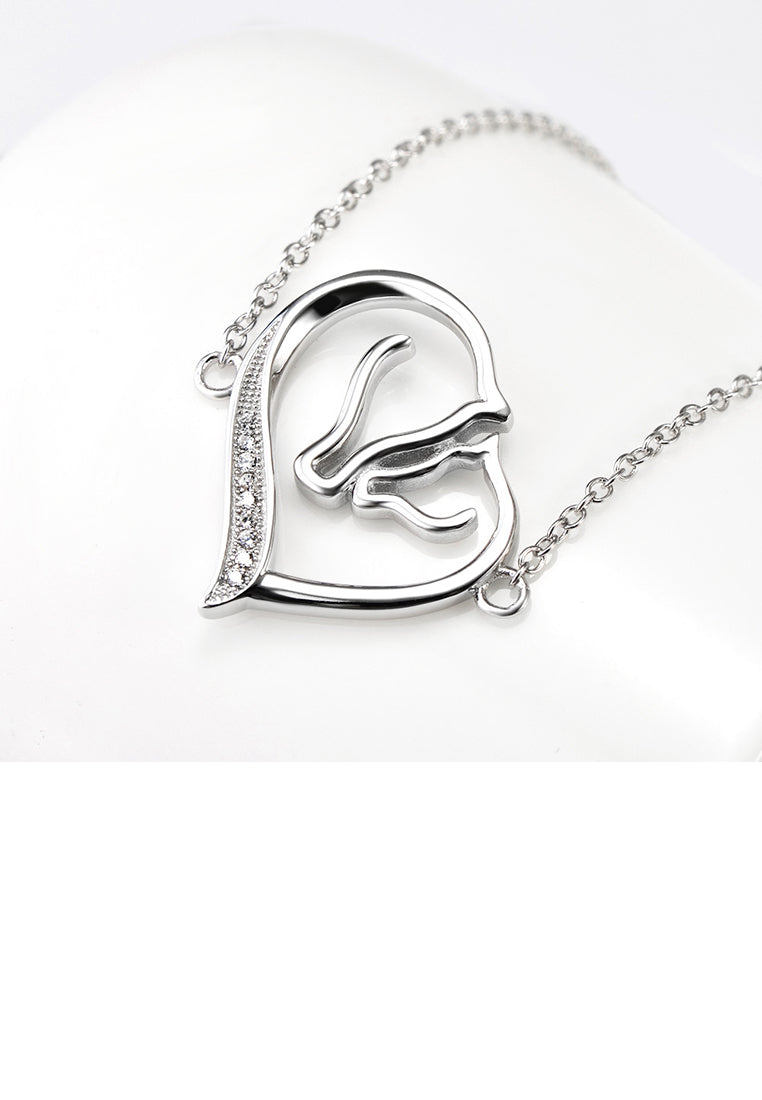 925 Sterling Silver Fashion Simple Double Horse Head Heart Bracelet with Cubic Zirconia - Luxurious Look