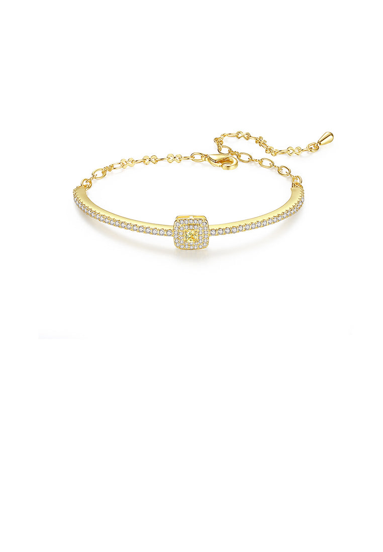 Simple Temperament Plated Gold Square Geometric Bracelet with Cubic Zirconia - Luxurious Look