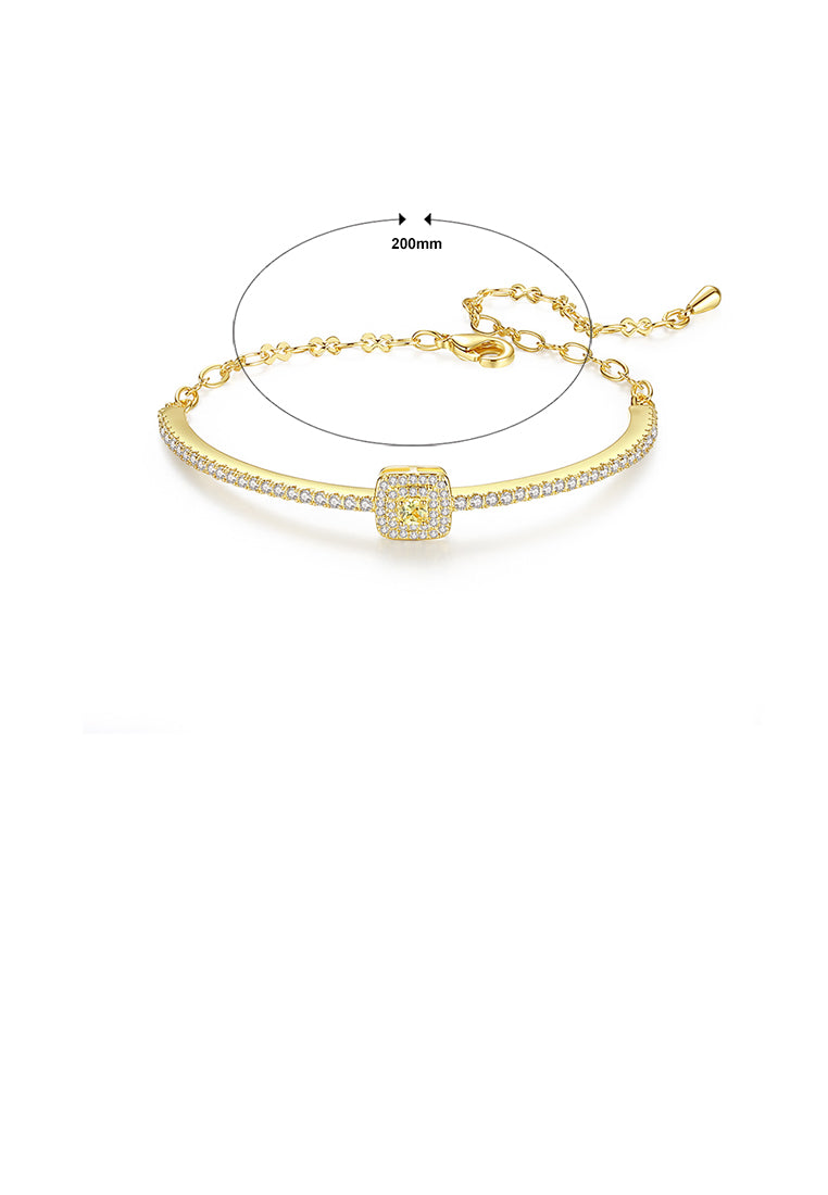 Simple Temperament Plated Gold Square Geometric Bracelet with Cubic Zirconia - Luxurious Look