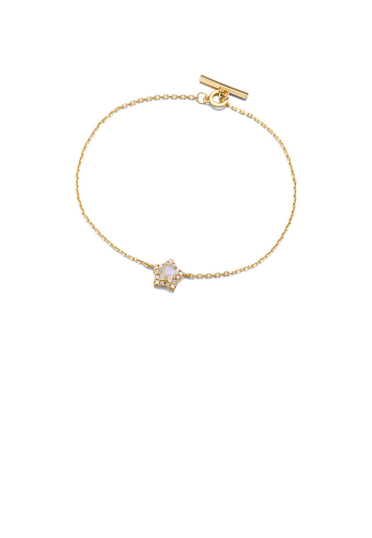 925 Sterling Silver Plated Gold Fashion Simple Star Moonstone Bracelet with Cubic Zirconia 16cm - Luxurious Look