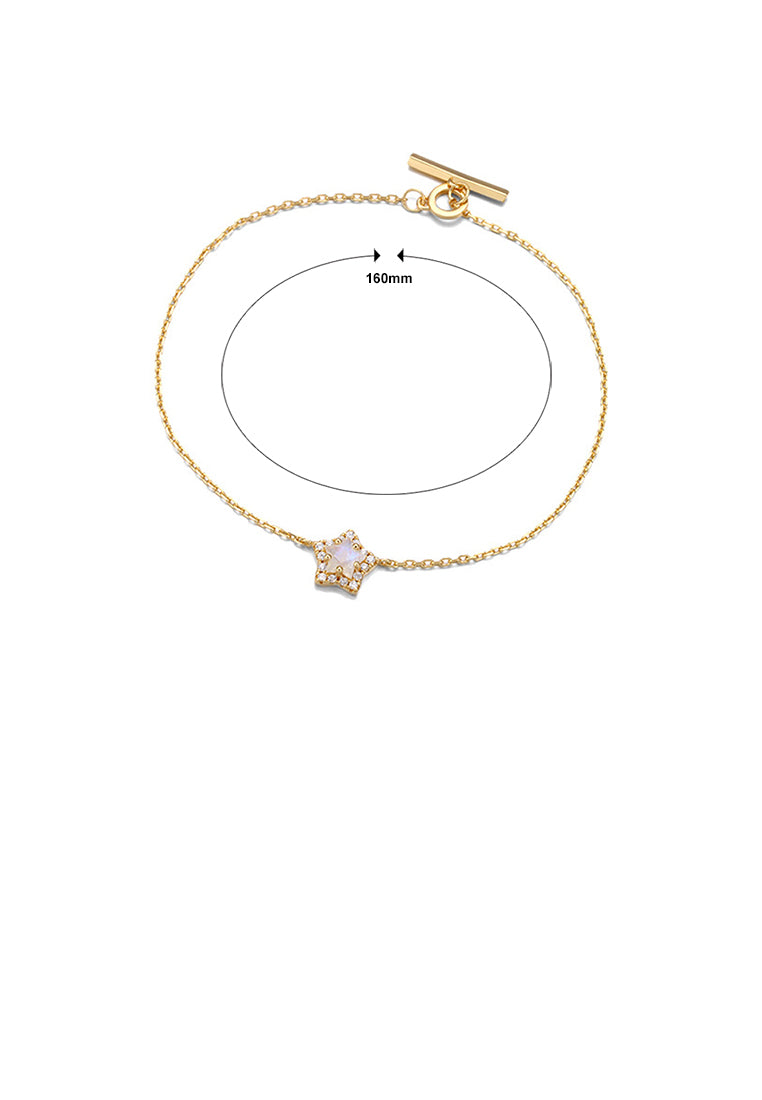 925 Sterling Silver Plated Gold Fashion Simple Star Moonstone Bracelet with Cubic Zirconia 16cm - Luxurious Look