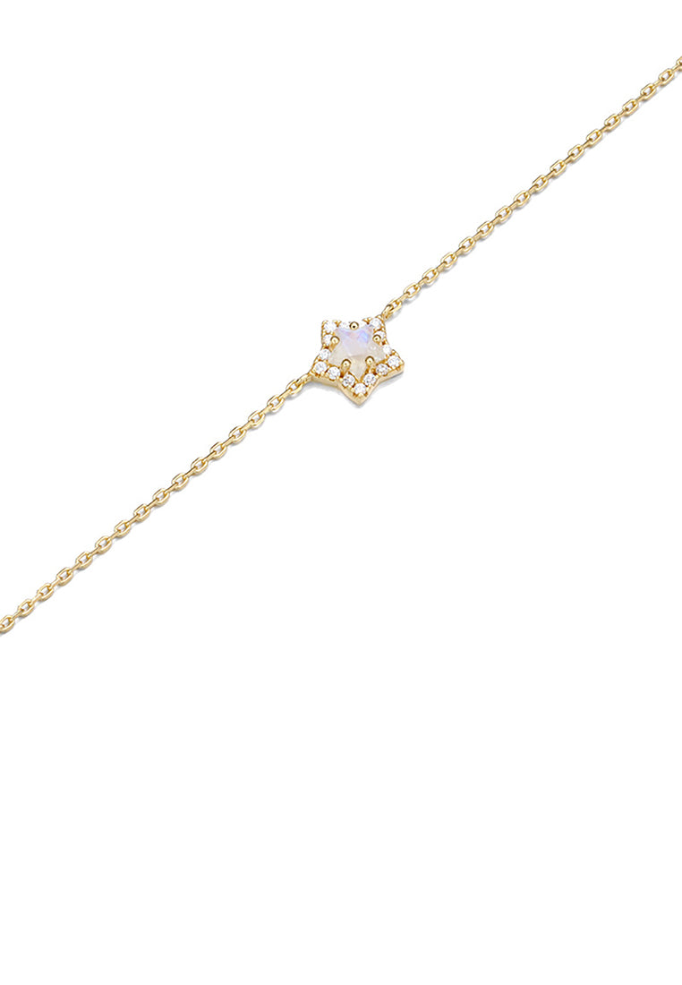 925 Sterling Silver Plated Gold Fashion Simple Star Moonstone Bracelet with Cubic Zirconia 16cm - Luxurious Look