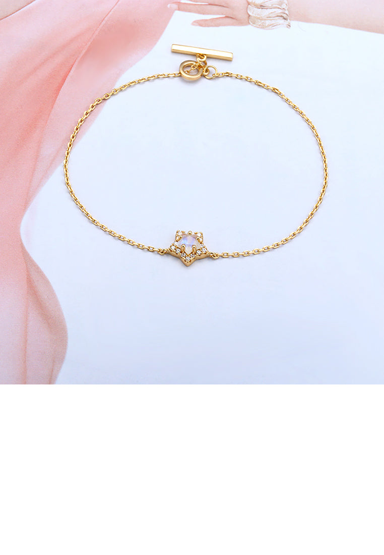 925 Sterling Silver Plated Gold Fashion Simple Star Moonstone Bracelet with Cubic Zirconia 16cm - Luxurious Look